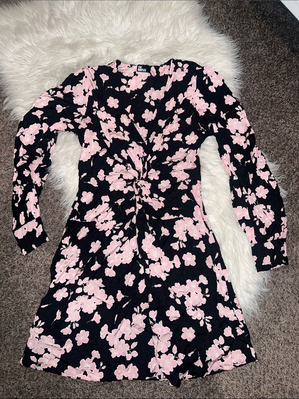 The Kooples Black Long Sleeve Dress with Pink Floral Print